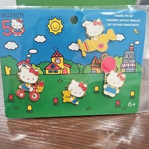 Hello Kitty Enamel Pin Set - Red, Yellow, Blue
